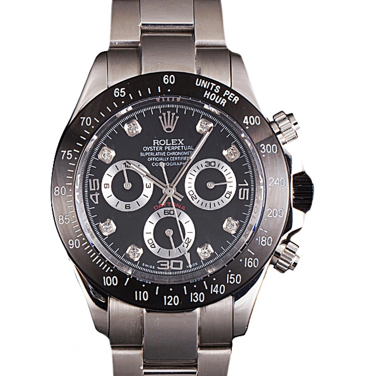 Aaa replica watch Stainless Black Dial Enameled Rolex Black Steel Daytona 0707